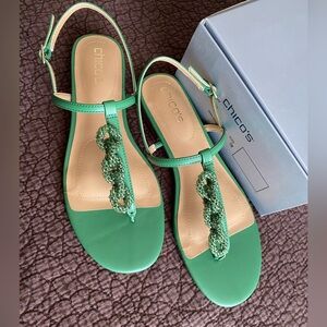 Chico's Sierra green beaded chain thong Sandals sz 10.